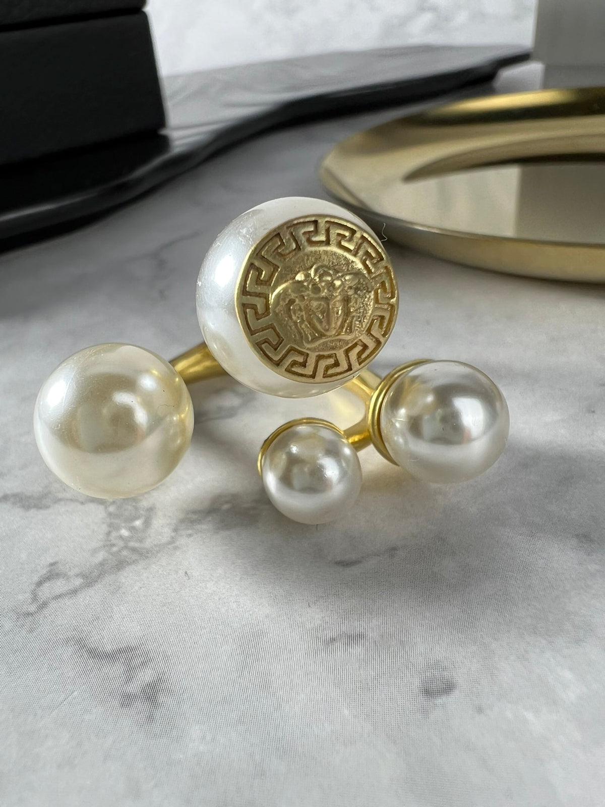 Statement Emblem Statement Ring in Polished Metal-Tone – Design 01 side detail