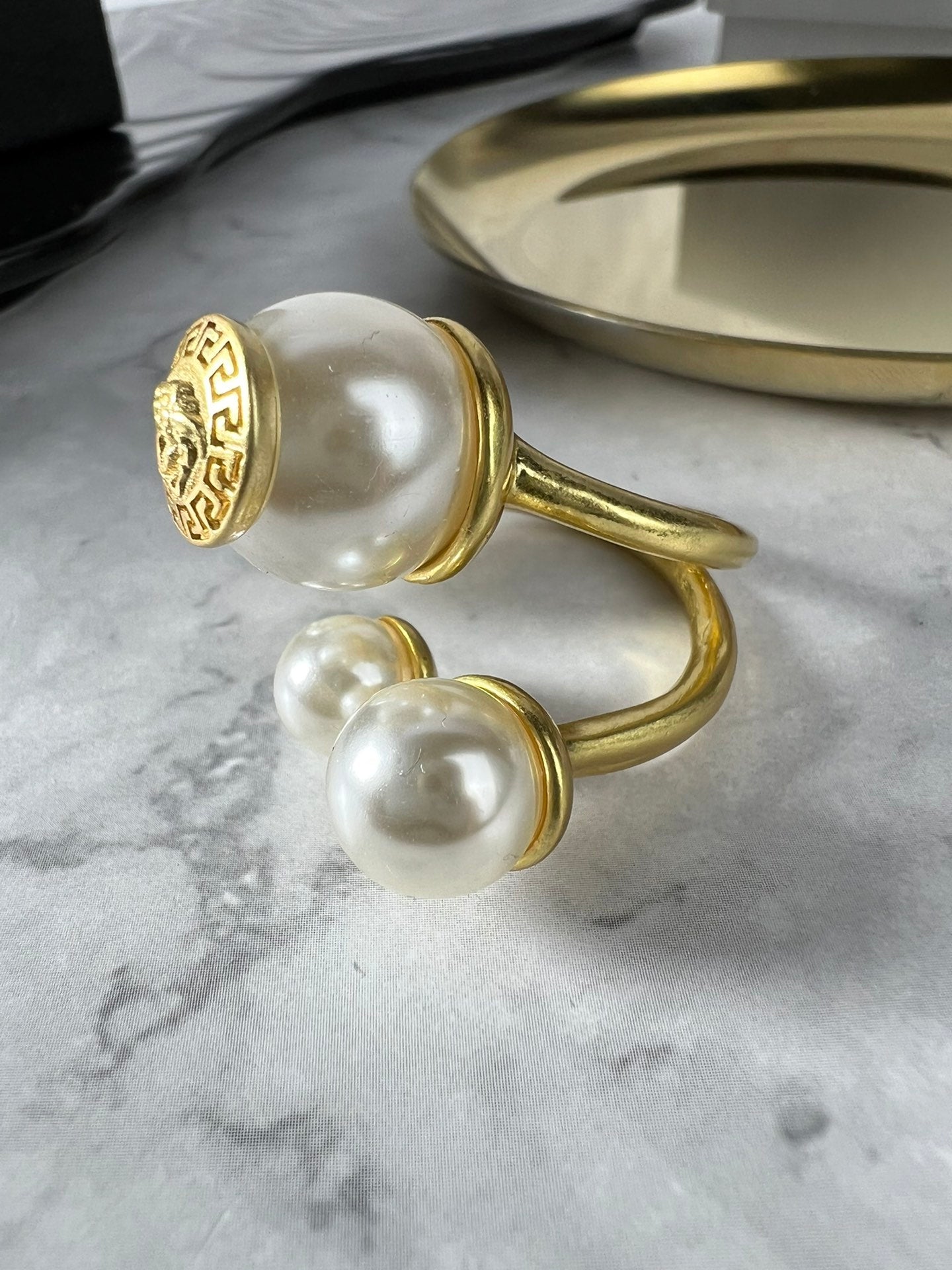 Statement Emblem Statement Ring in Polished Metal-Tone – Design 03 styled product view