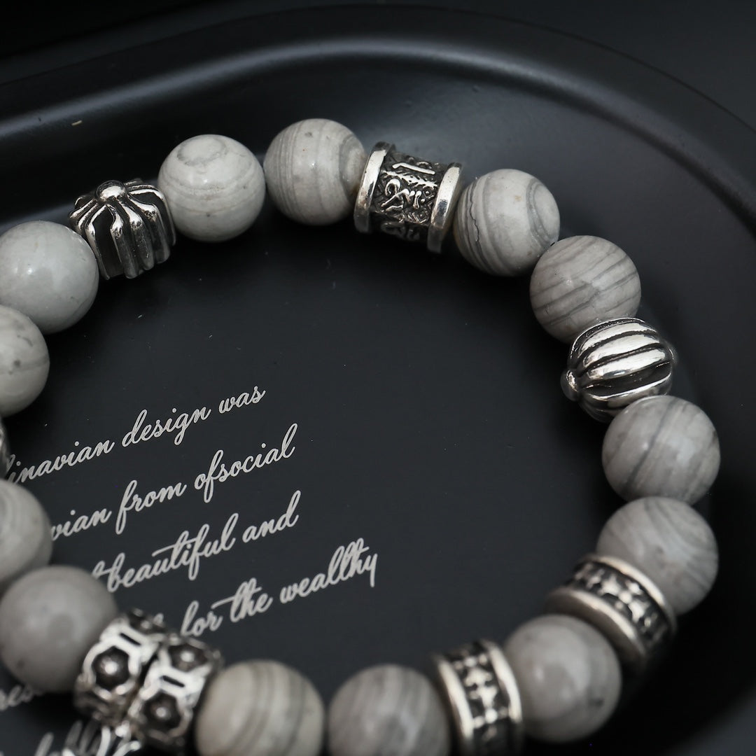 Gothic Emblem Beaded Bracelet in Antique Silver-Tone – Design 07 detail view