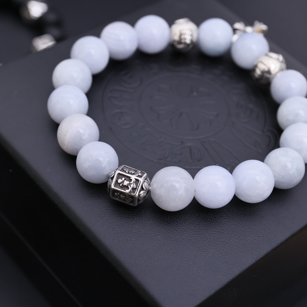 Gothic Emblem Beaded Bracelet in Antique Silver-Tone – Design 11 side detail
