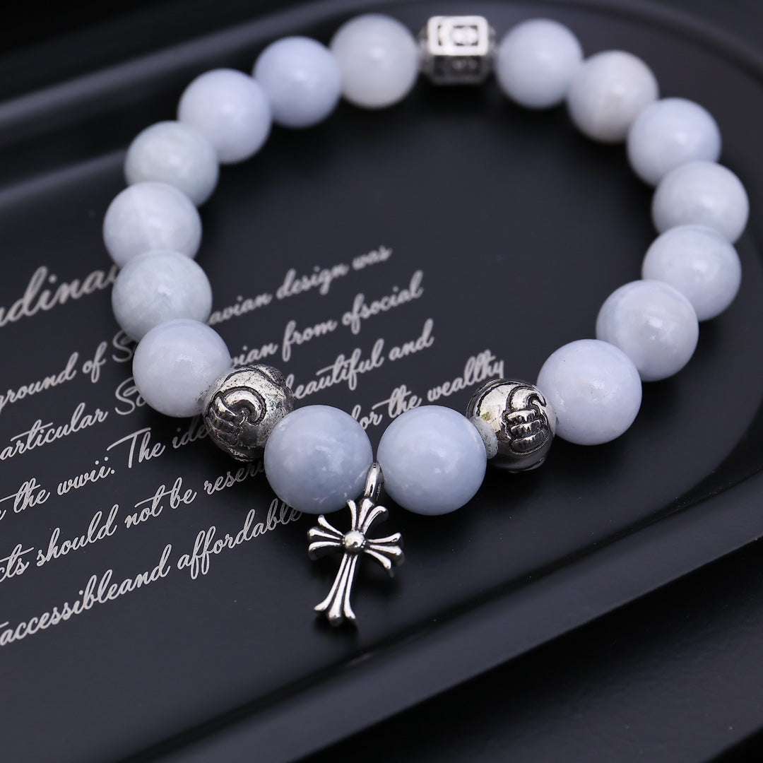 Gothic Emblem Beaded Bracelet in Antique Silver-Tone – Design 11 close-up detail