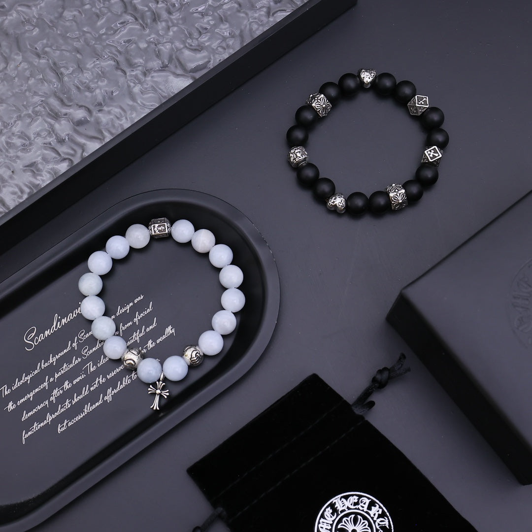 Gothic Emblem Beaded Bracelet in Antique Silver-Tone – Design 11 styled product view