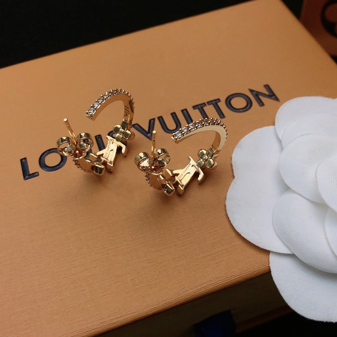 Letter Emblem Stud Earrings in Gold-Tone – Design 002 side detail
