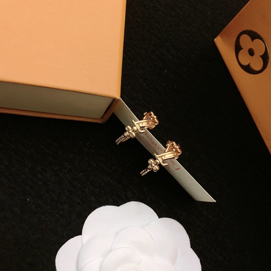 Letter Emblem Stud Earrings in Gold-Tone – Design 002 detail view
