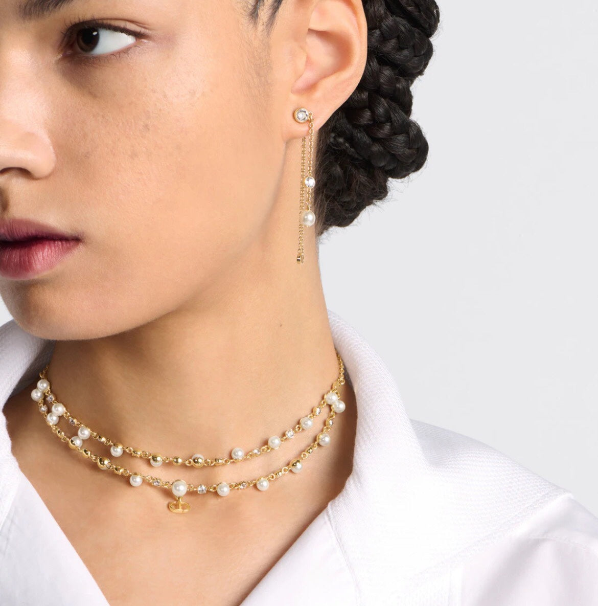 Pearl-Style Motif Pendant Necklace in Silver-Tone with Pearl-Style Detail – Design 002 styled view