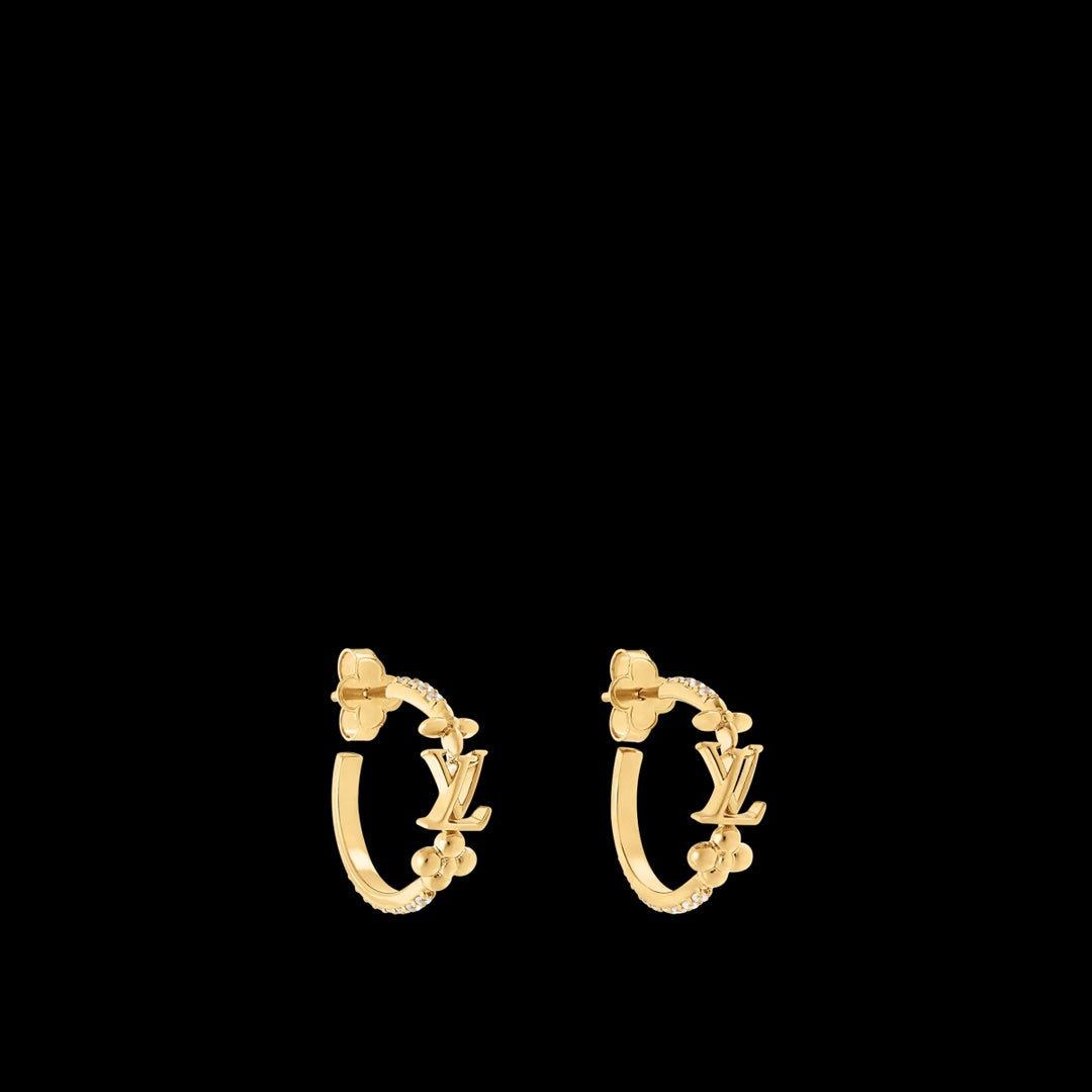 Letter Emblem Stud Earrings in Gold-Tone – Design 002 main product view