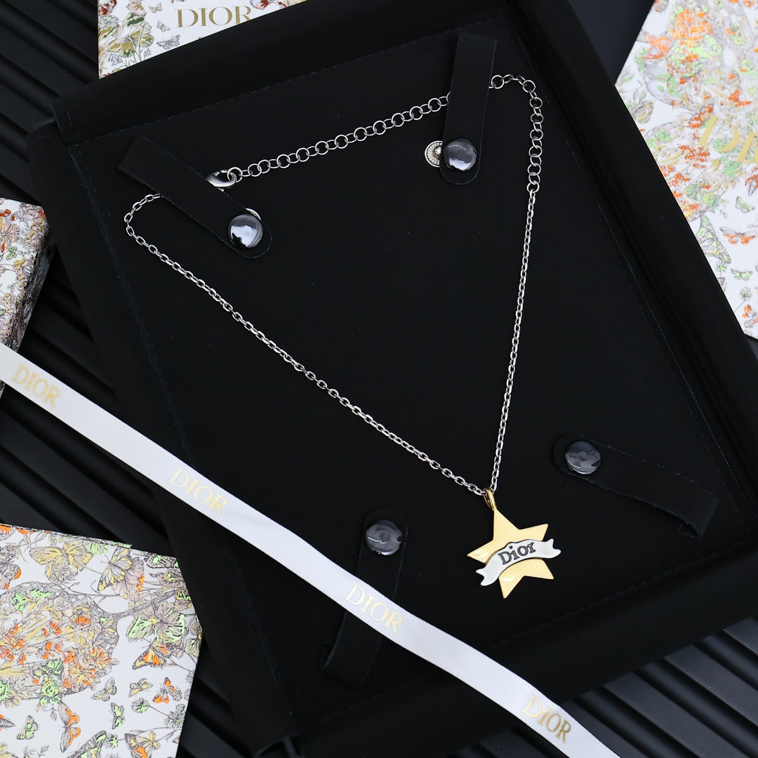 Star Motif Pendant Necklace in Polished Metal-Tone with Vintage-Style Finish styled view