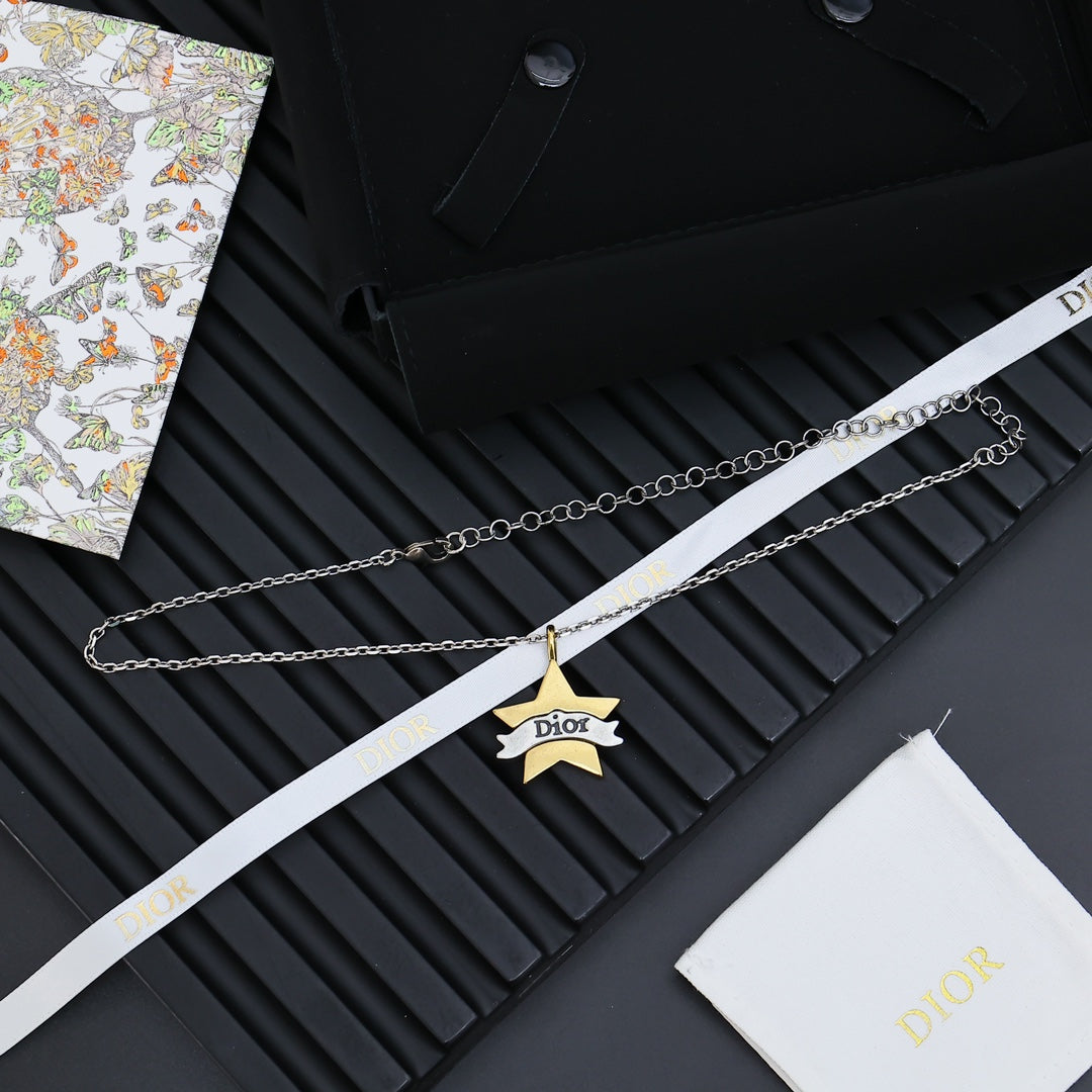 Star Motif Pendant Necklace in Polished Metal-Tone with Vintage-Style Finish side detail