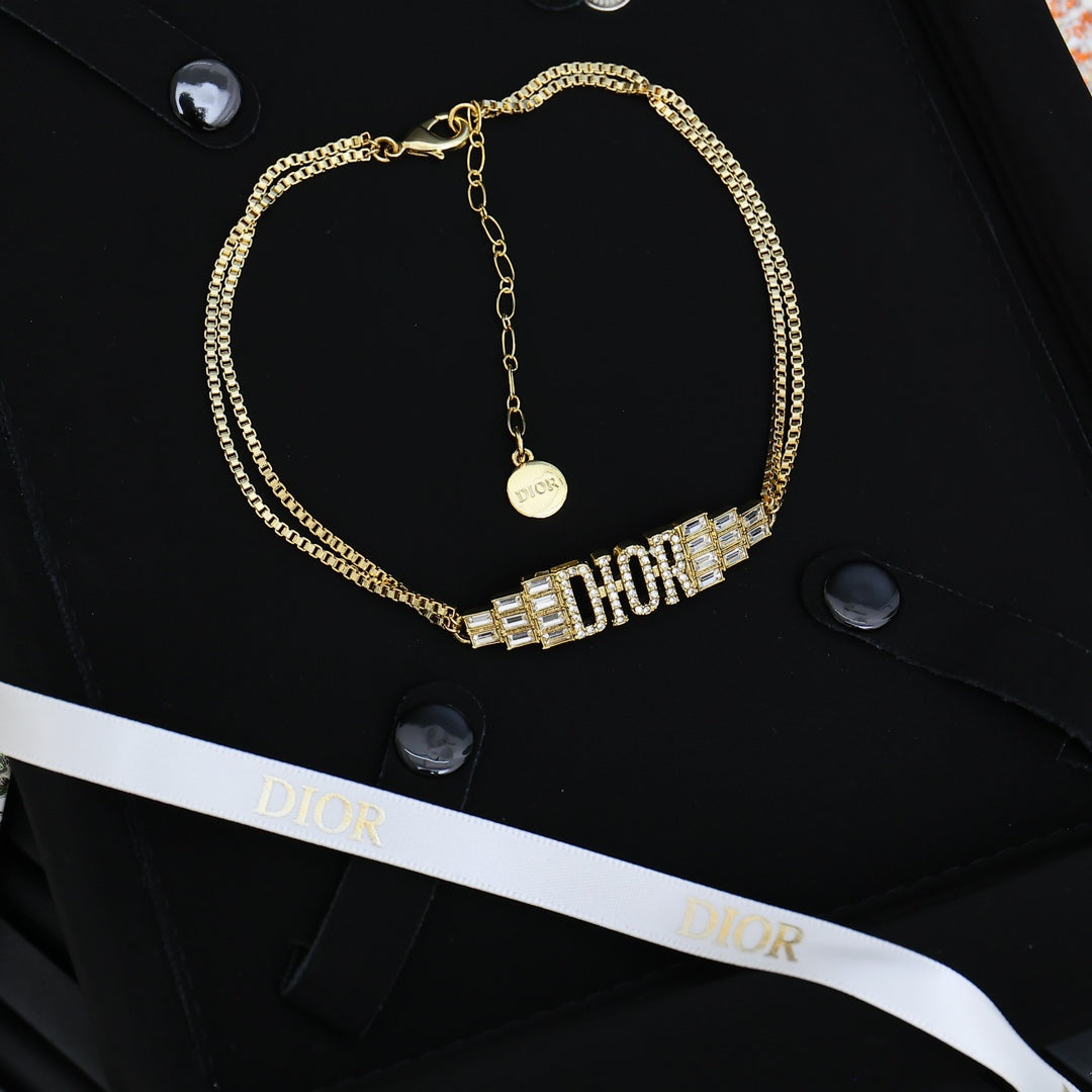 Graphic Letter Motif Pendant Necklace in Polished Metal-Tone with Crystal-Style Accents – Design 004 main product view