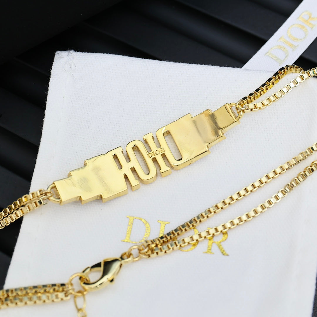 Graphic Letter Motif Pendant Necklace in Polished Metal-Tone with Crystal-Style Accents – Design 004 detail view