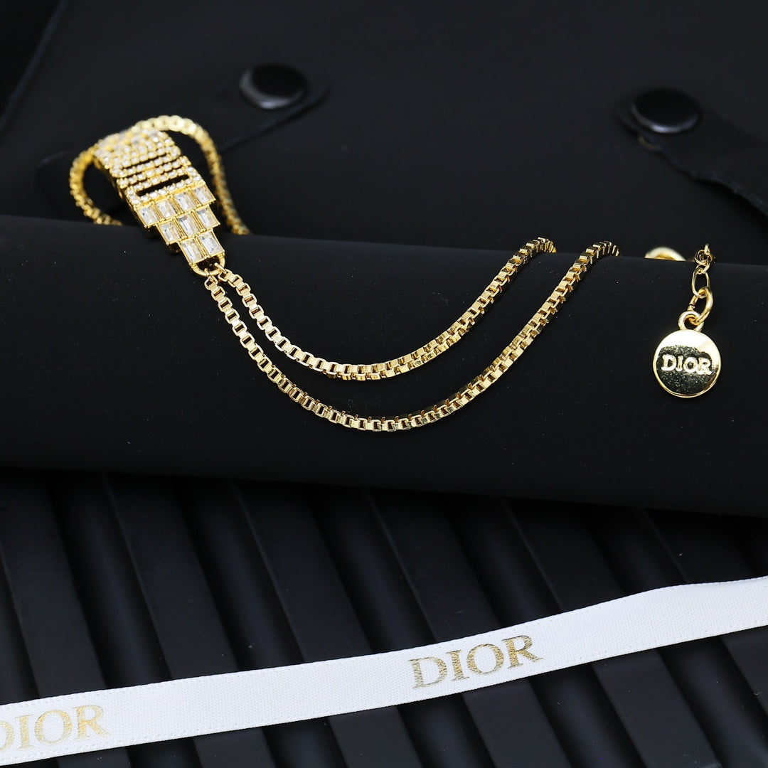 Graphic Letter Motif Pendant Necklace in Polished Metal-Tone with Crystal-Style Accents – Design 004 side detail