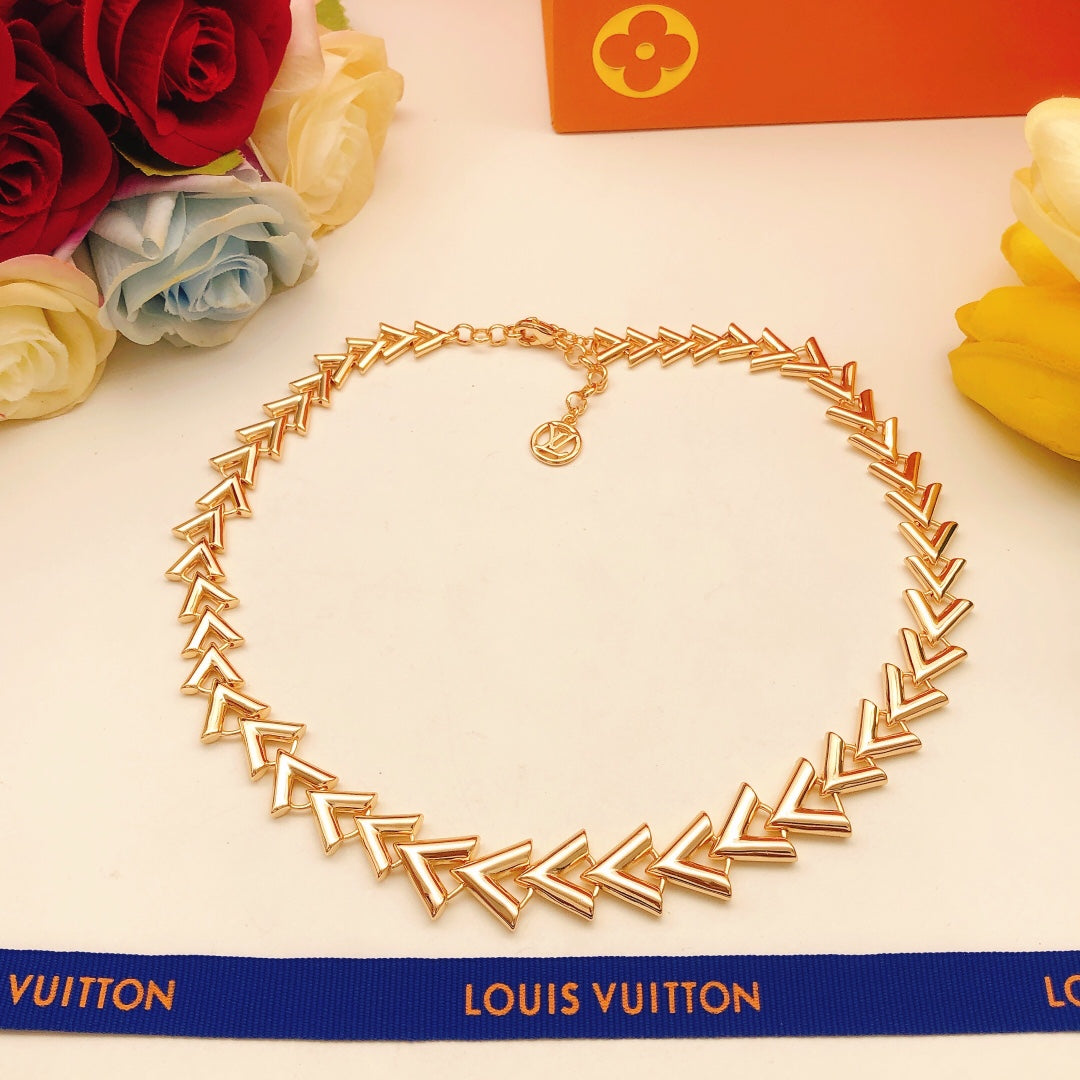 Geometric Emblem Pendant Necklace in Rose-Gold-Tone – Rose Gold Detail – Design 007 styled product view