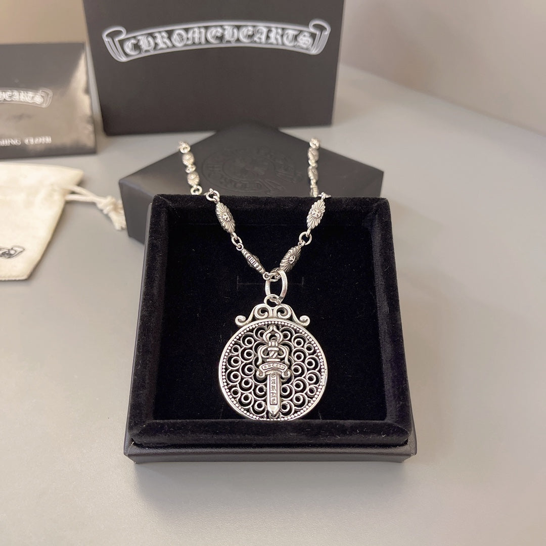 Gothic Emblem Pendant Necklace in Metal-Tone – Design 41 main product view