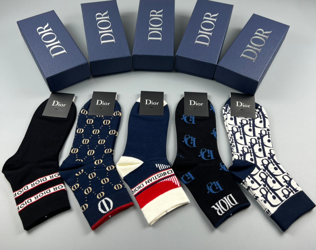 Dior Pattern Mix Logo Socks - 5-Pair Box