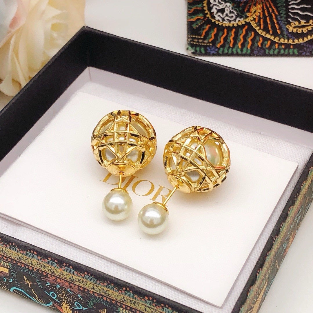 Sculptural Stud Earrings in Polished Metal-Tone with Openwork Detail styled view