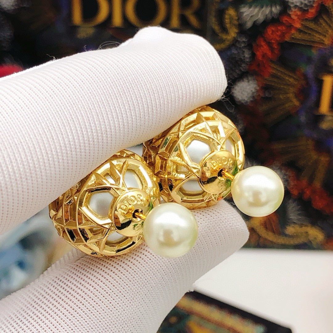 Sculptural Stud Earrings in Polished Metal-Tone with Openwork Detail side detail