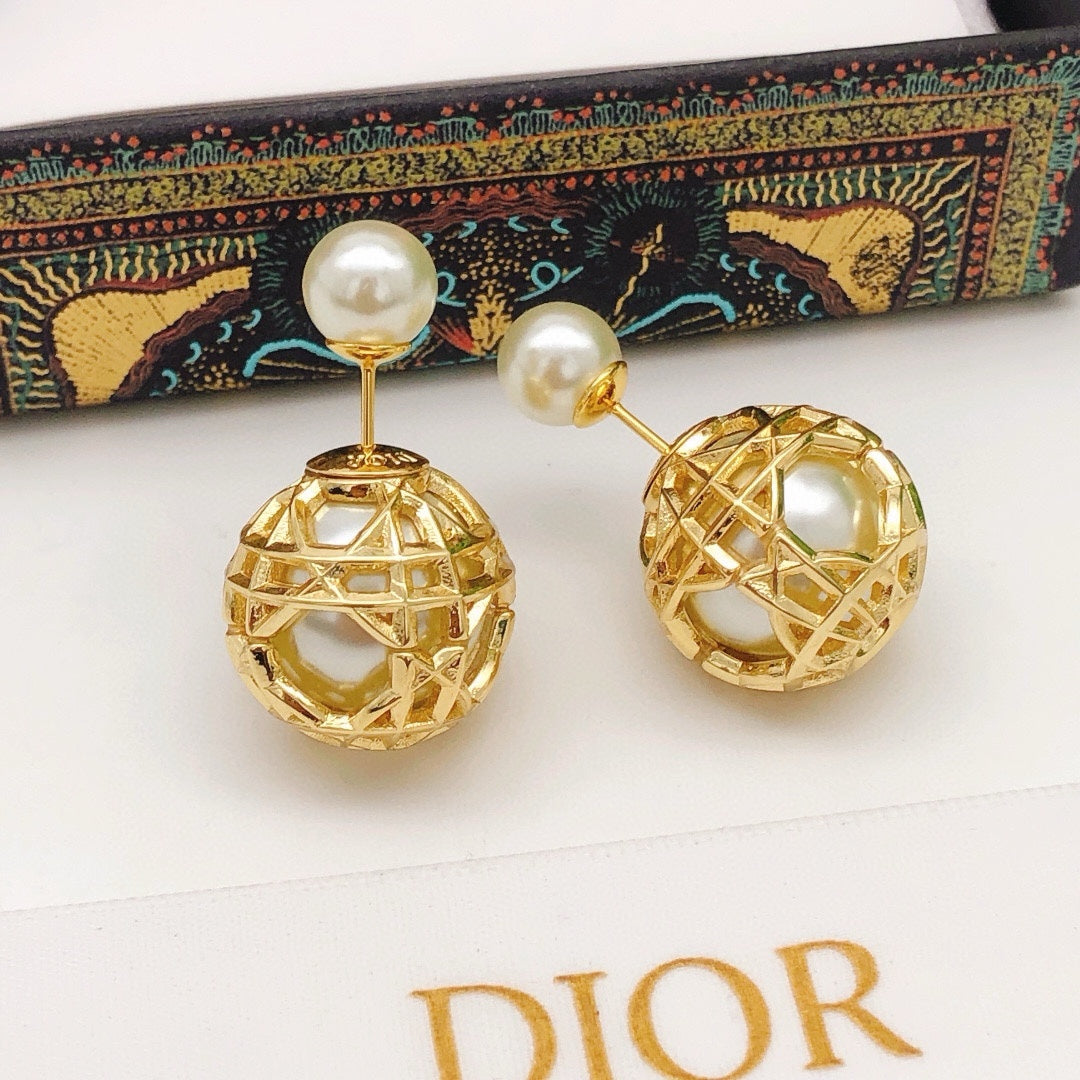 Sculptural Stud Earrings in Polished Metal-Tone with Openwork Detail main product view