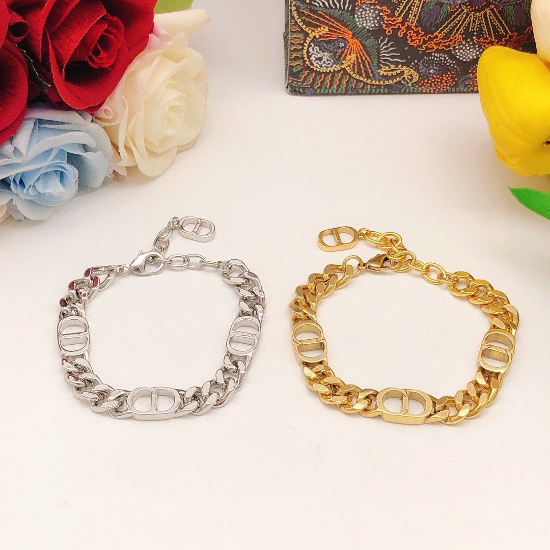 Graphic Letter Motif Statement Bracelet in Silver-Tone with Chain Detail main product view