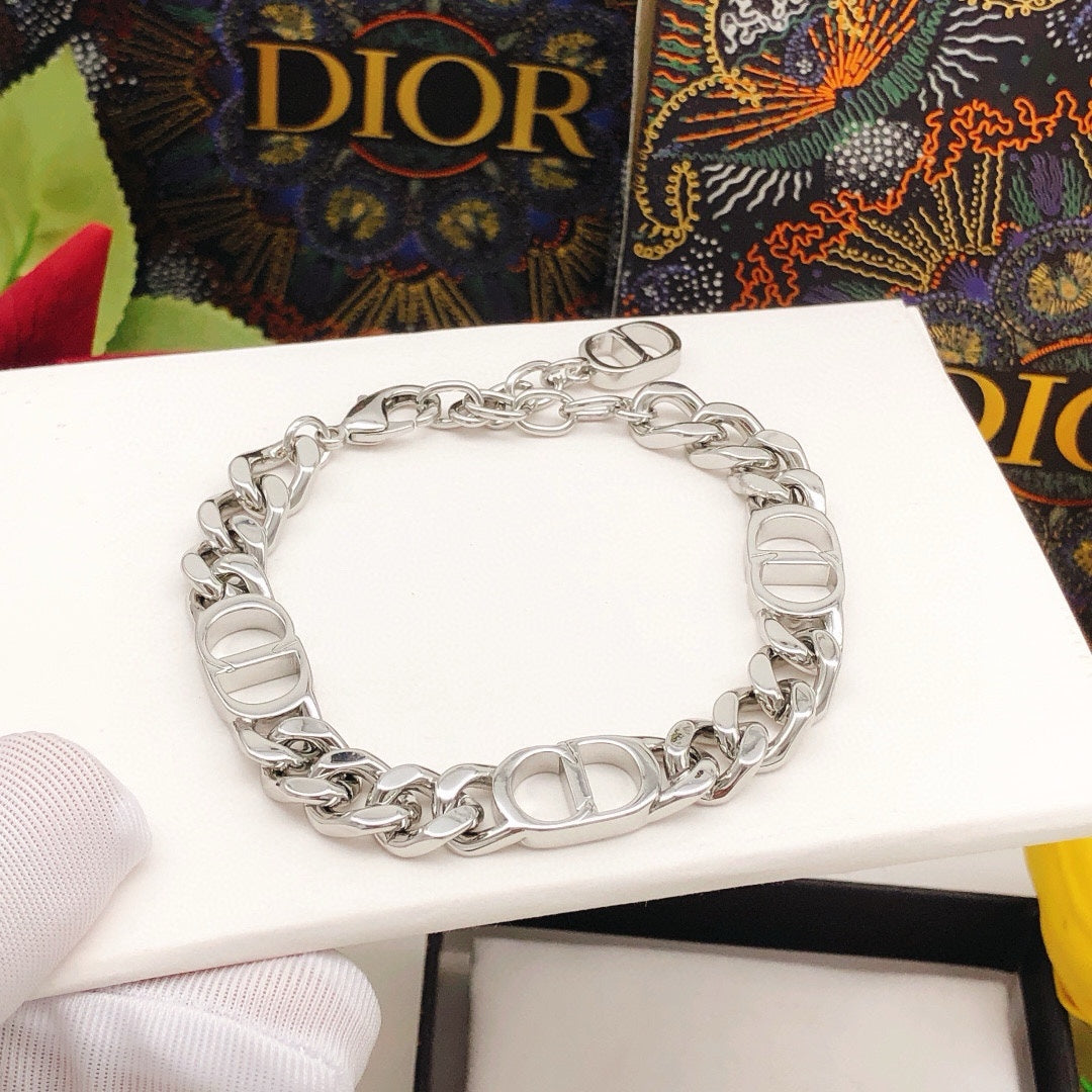 Graphic Letter Motif Statement Bracelet in Silver-Tone with Chain Detail detail view