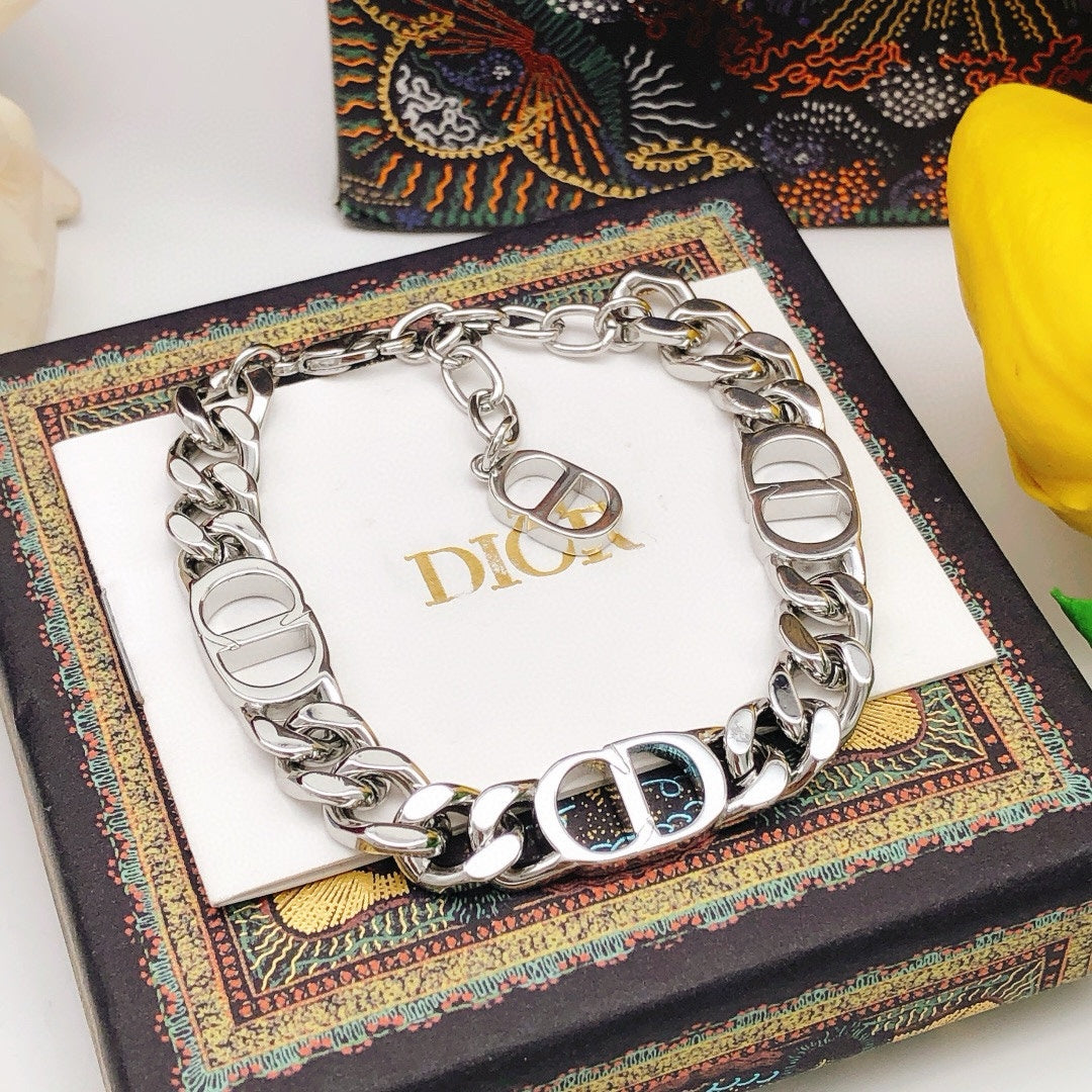 Graphic Letter Motif Statement Bracelet in Silver-Tone with Chain Detail styled view