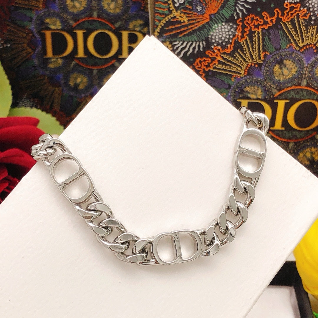 Graphic Letter Motif Statement Bracelet in Silver-Tone with Chain Detail side detail