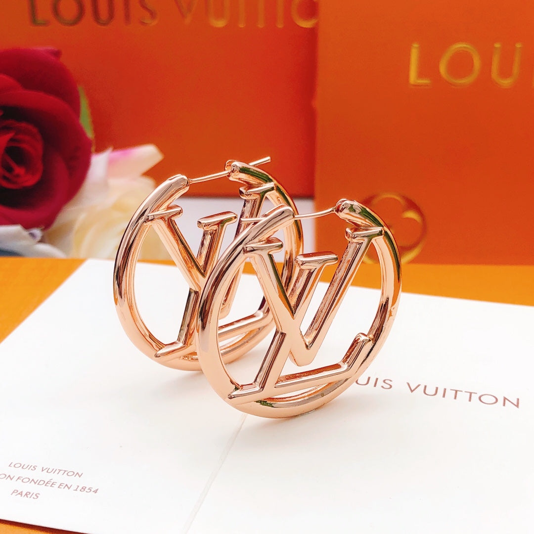 Geometric Emblem Statement Earrings in Rose-Gold-Tone – Rose Gold Detail – Design 003 front product view