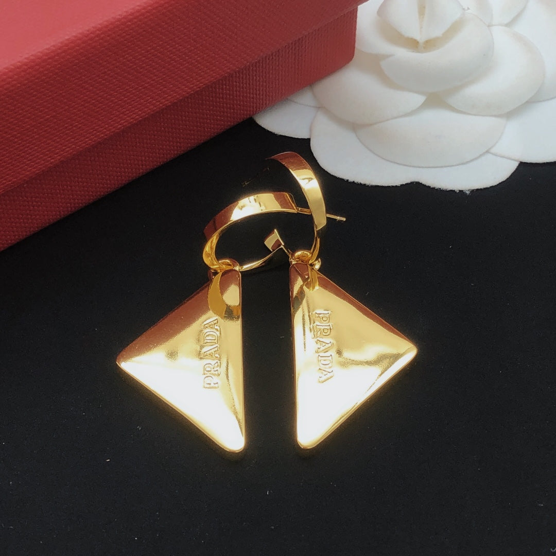 Triangle Drop Earrings in Gold-Tone side detail