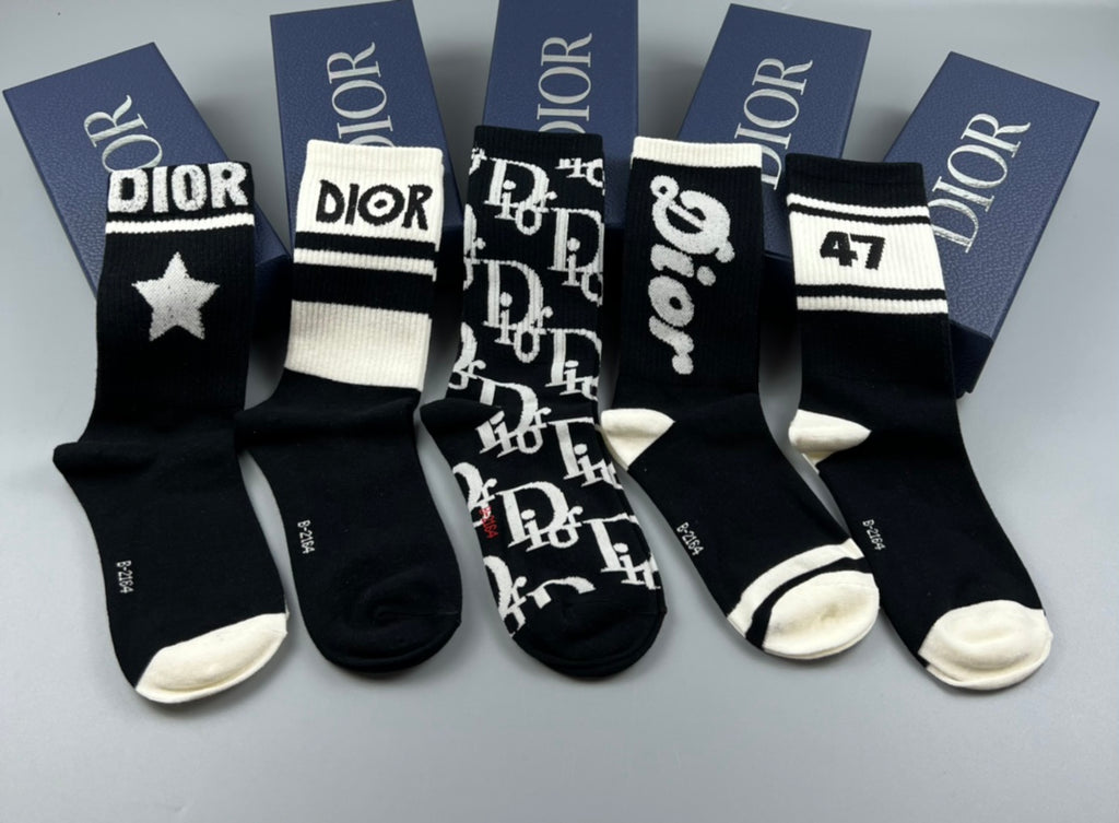 Dior Cotton Visible Branded Cuff Or Emblem Details Crew Socks - 5-Pair Set