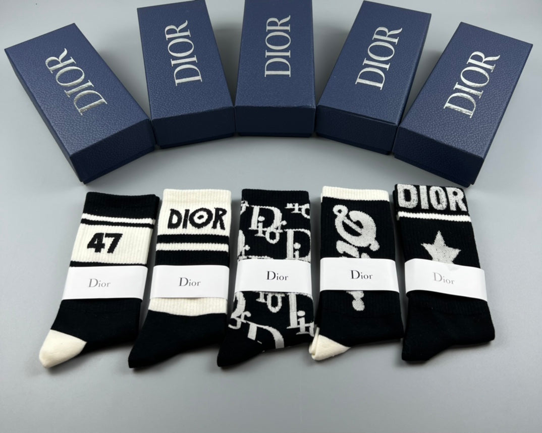 Dior Bold Wordmark And Star Graphics Crew Socks - 5-Pair Set