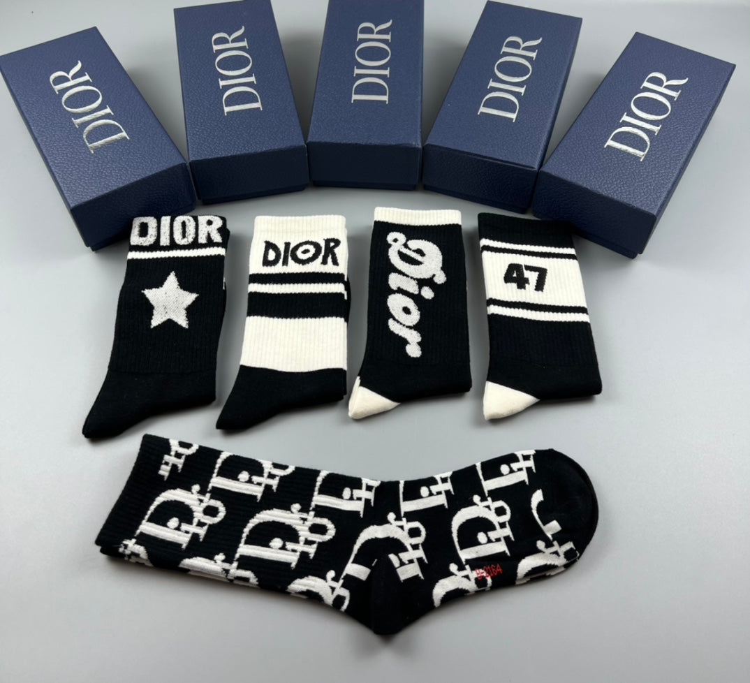 Dior Bold Wordmark And Star Graphics Crew Socks - 5-Pair Set