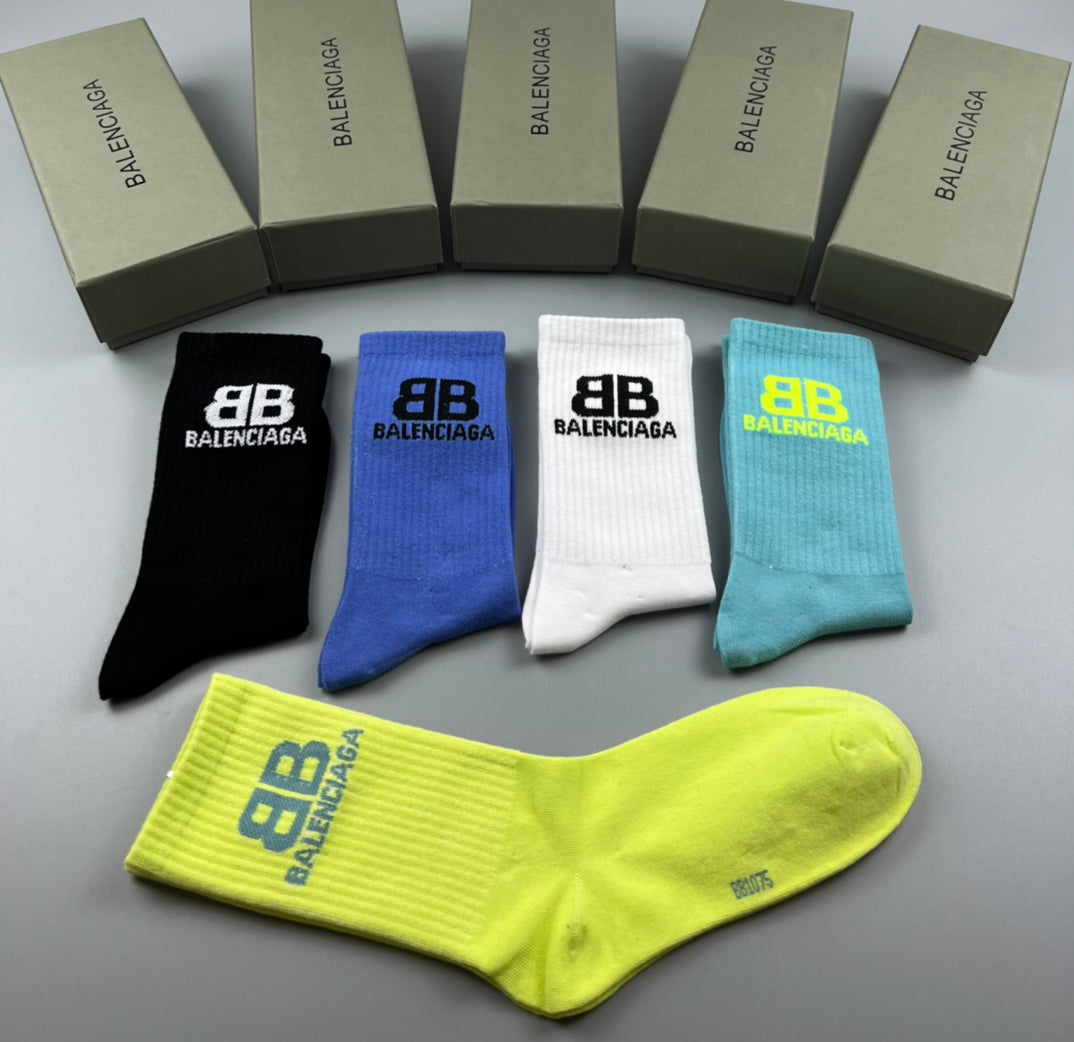 Balenciaga Cotton Visible Branded Cuff Or Emblem Details Crew Socks - 5-Pair Set