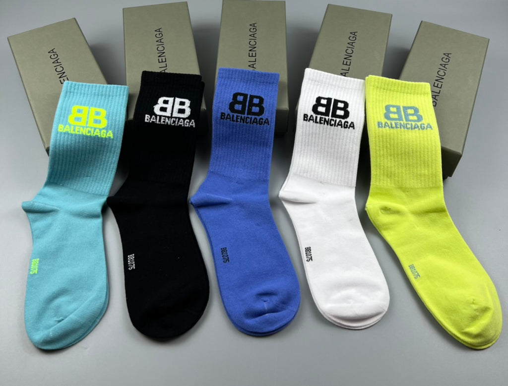 Balenciaga Contrast Bb Graphics Crew Socks - 5-Pair Set