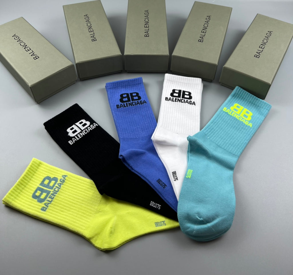 Balenciaga Bright Block Logo Mid-Calf Socks - 5-Pair Box