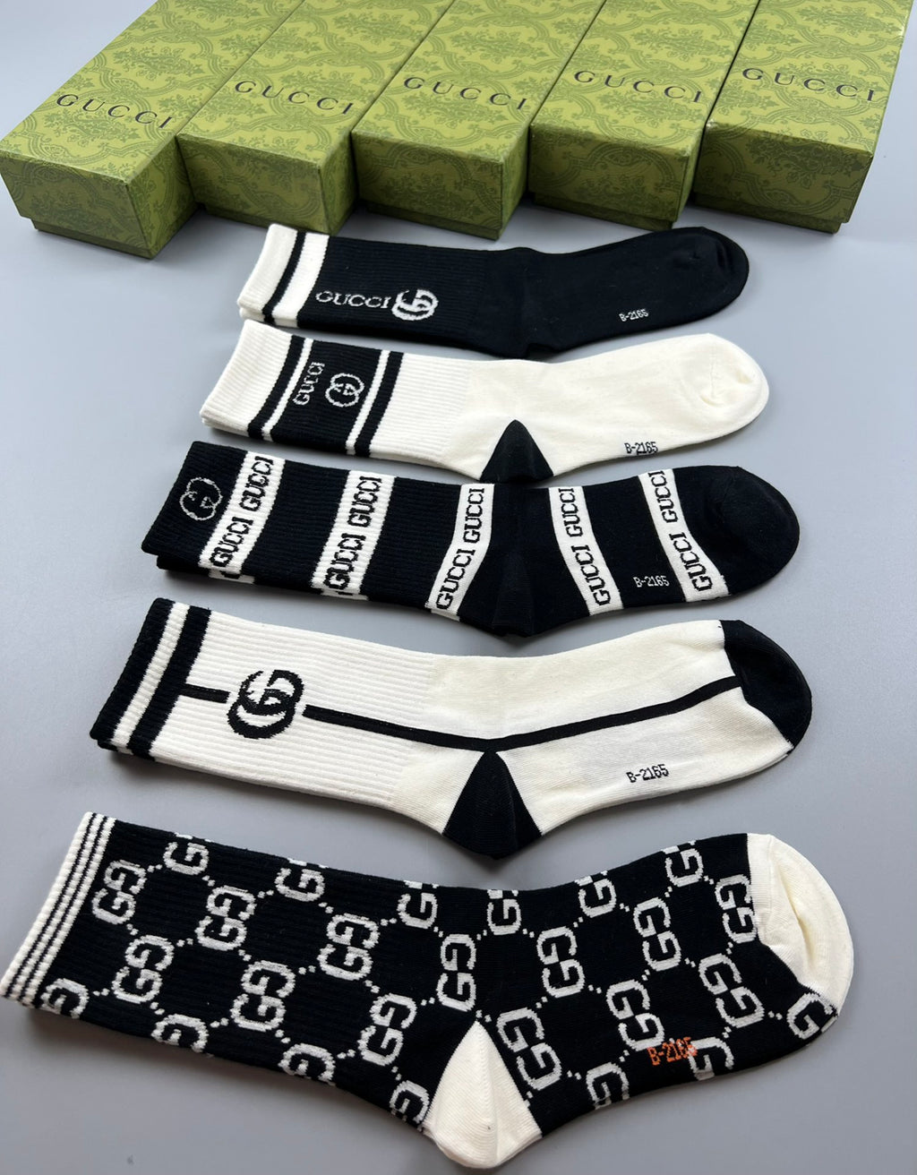 Gucci Cotton Geometric Linked Patterns Crew Socks - 5-Pair Set