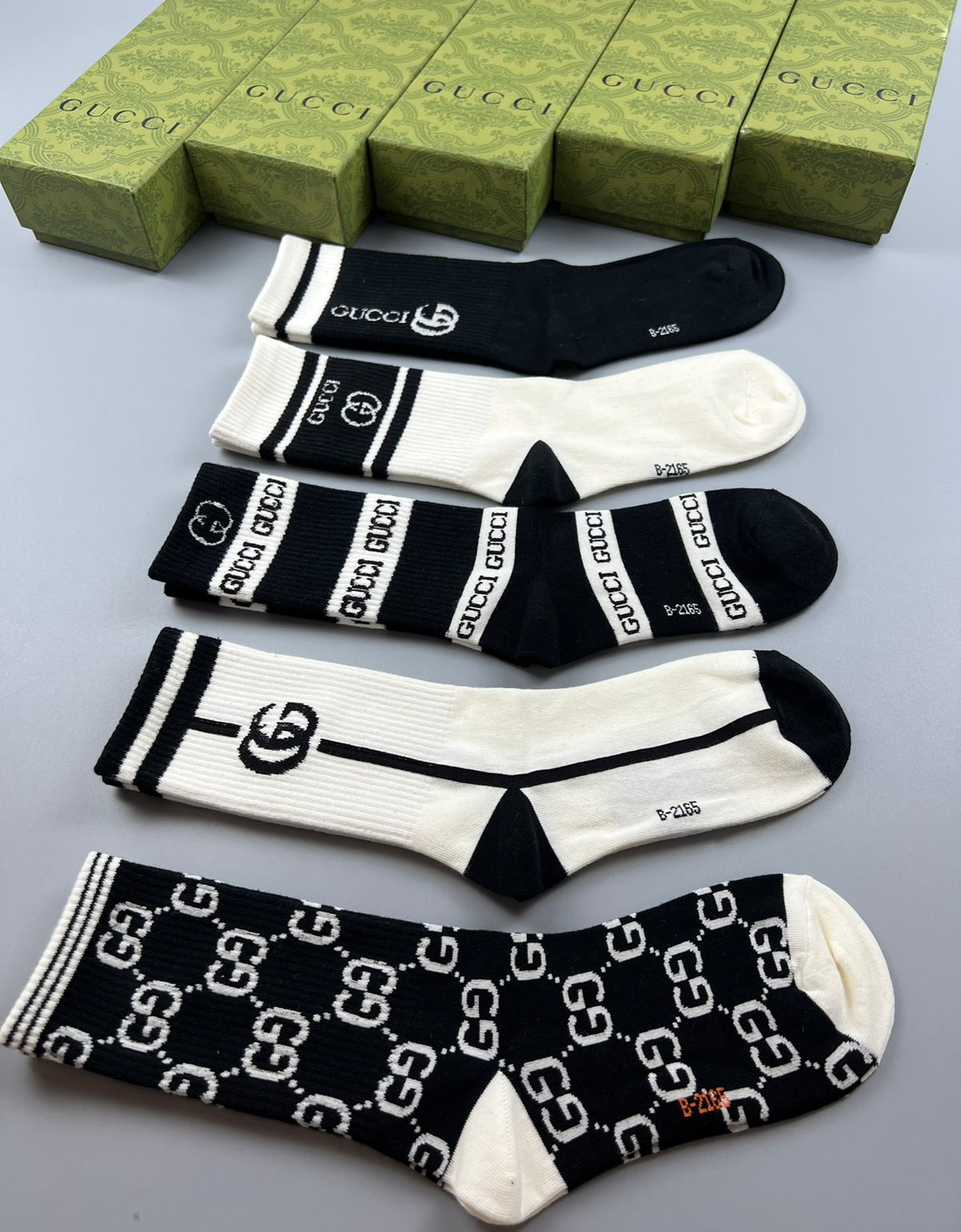 Gucci Cotton Visible Cuff, Colour And Emblem Details Crew Socks - 5-Pair Set