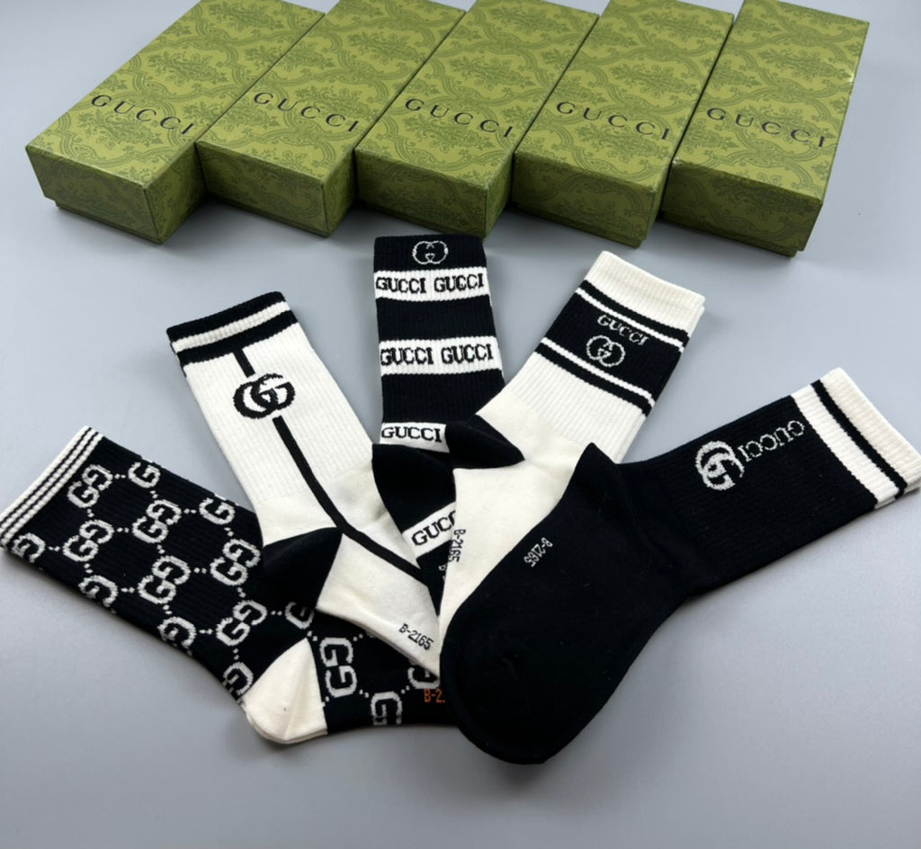 Gucci Cotton Geometric Linked Patterns Crew Socks - 5-Pair Set