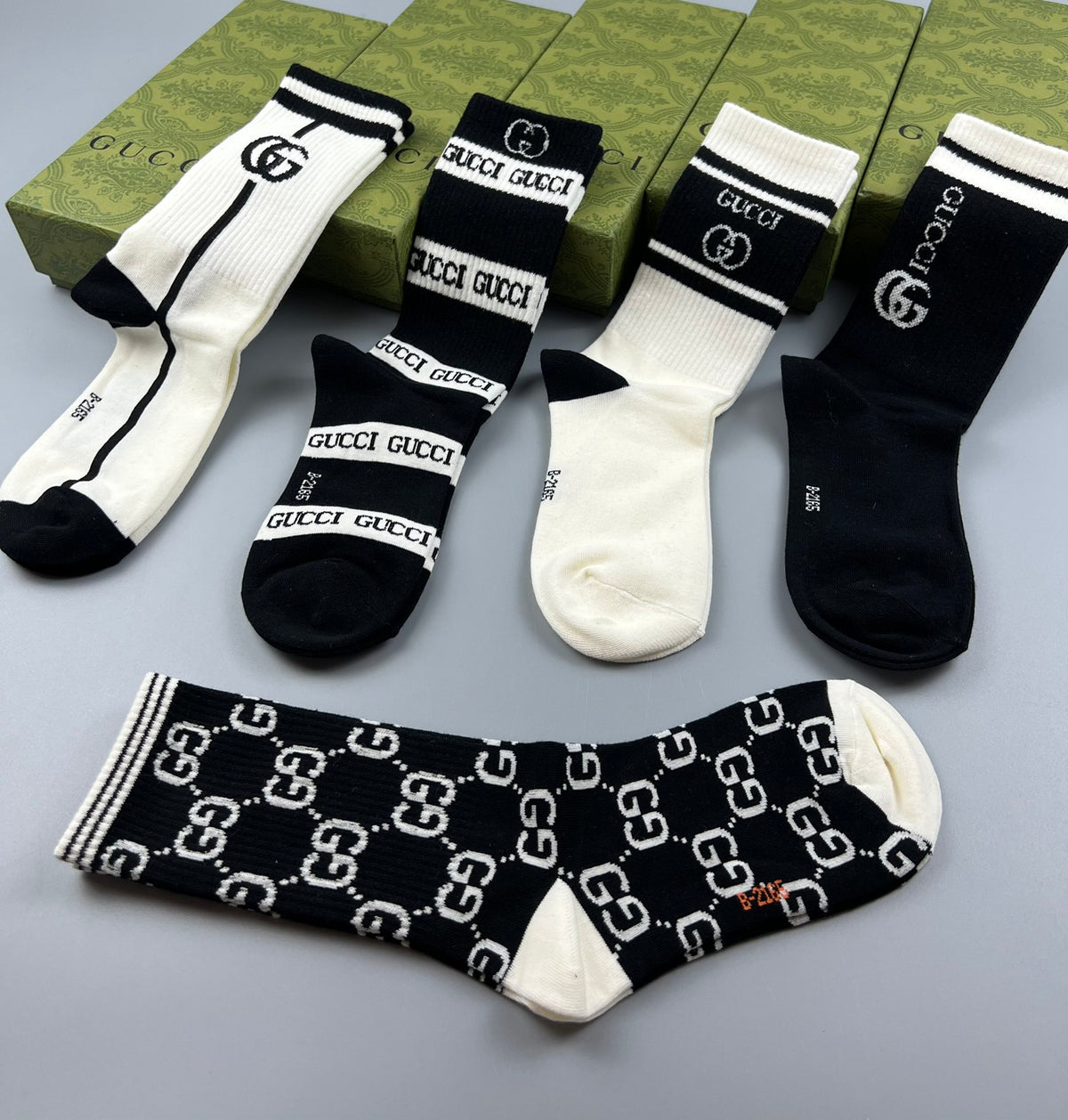 Gucci Cotton Visible Cuff, Colour And Emblem Details Crew Socks - 5-Pair Set