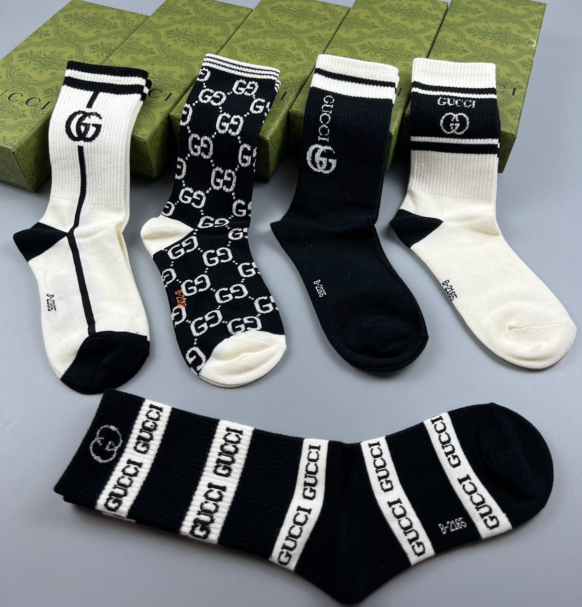 Gucci Cotton Visible Cuff, Colour And Emblem Details Crew Socks - 5-Pair Set