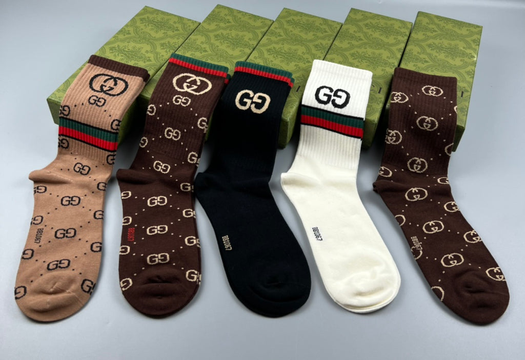Gucci Monogram Crew Crew Socks 5-Pair Box Collection Essentials