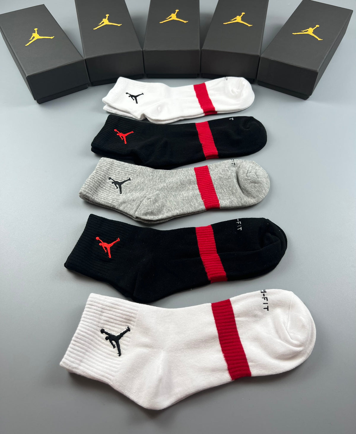 Jordan Red Stripe And Jumpman Details Crew Socks - 5-Pair Set