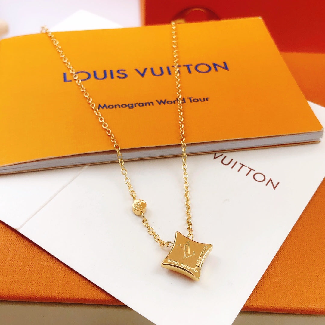 Geometric Emblem Pendant Necklace in Gold-Tone – Pink Detail – Design 003 detail view