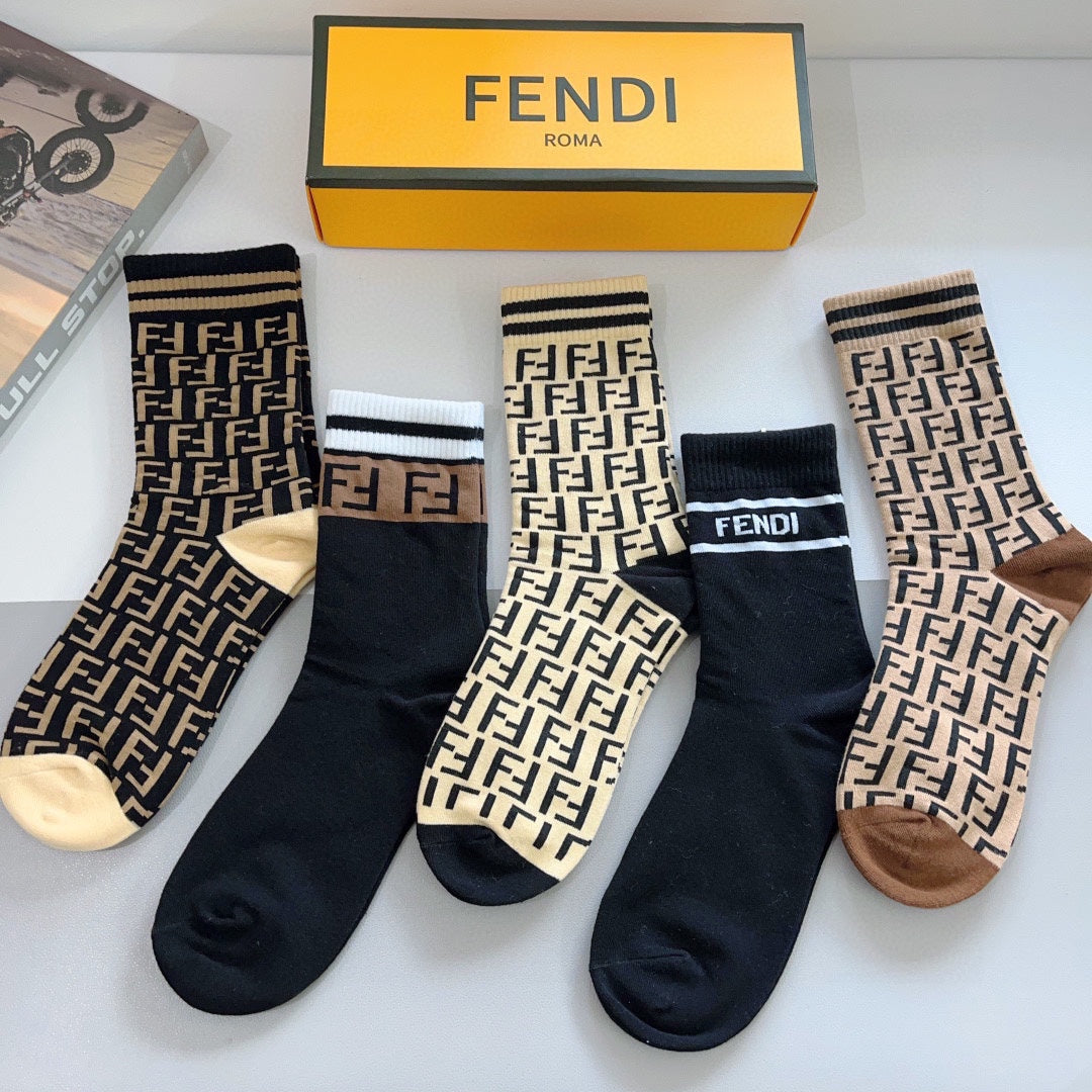Fendi Monogram Crew Socks - 5-Pair Box