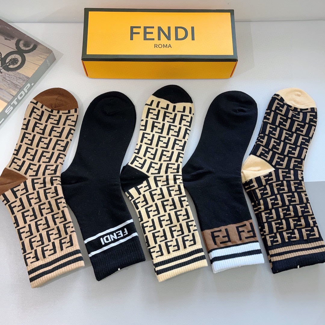 Fendi Monogram Crew Socks - 5-Pair Box
