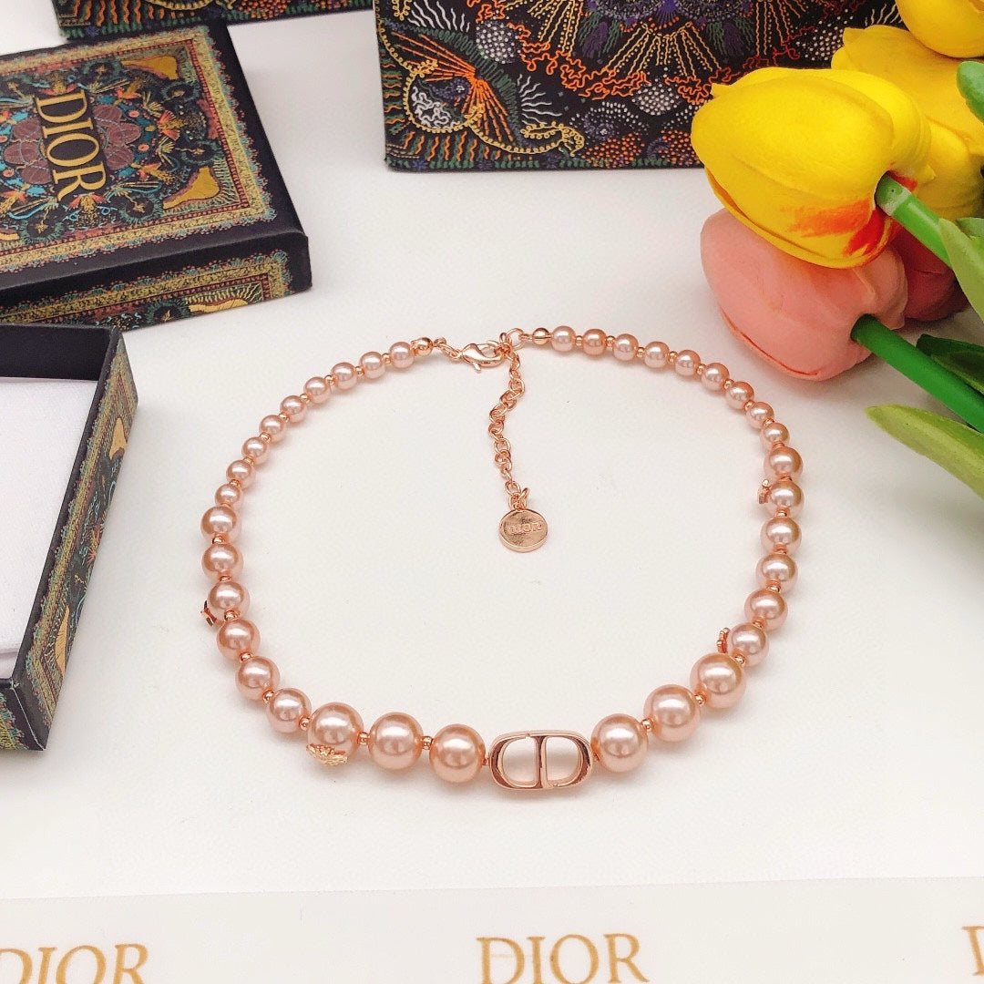 Pearl-Style Motif Pendant Necklace in Rose-Gold-Tone with Pearl-Style Detail – Design 001 styled view
