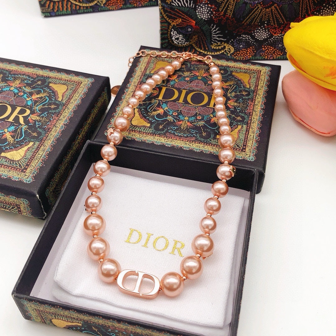 Pearl-Style Motif Pendant Necklace in Rose-Gold-Tone with Pearl-Style Detail – Design 001 front view