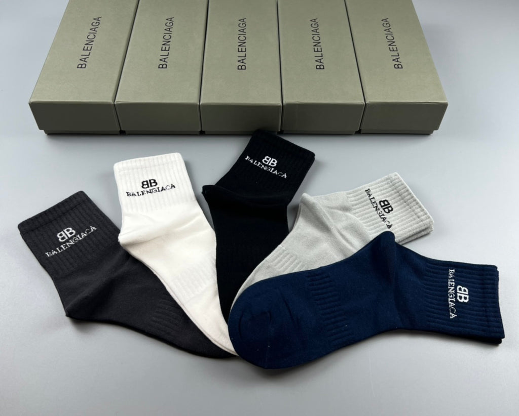 Balenciaga Restrained Wordmark Details Crew Socks - 5-Pair Set
