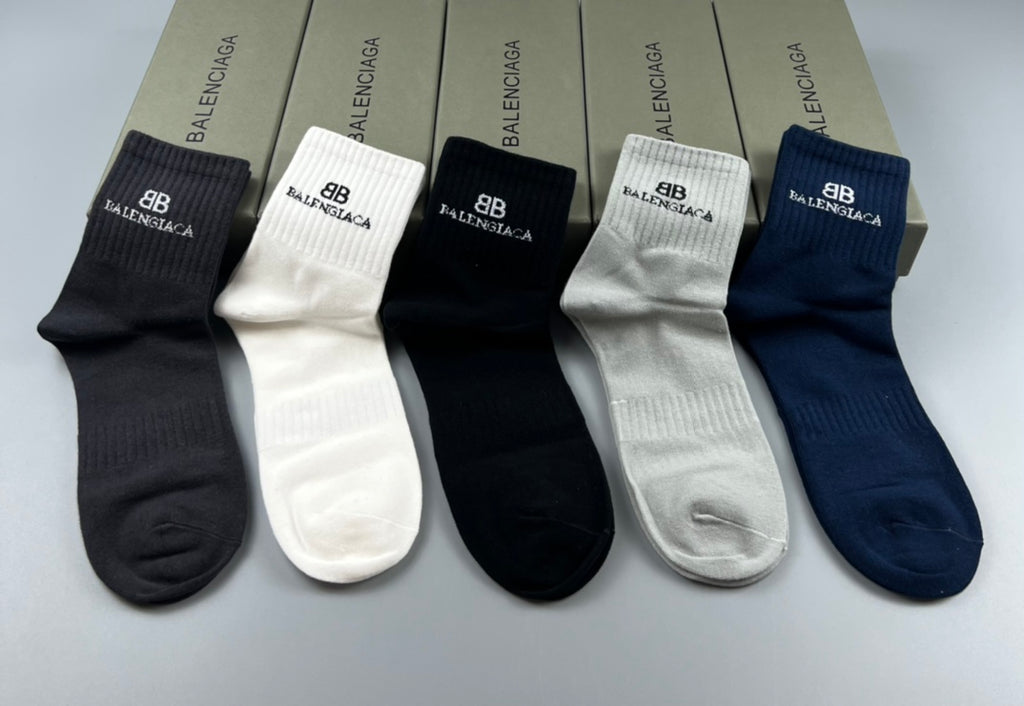 Unbranded Restrained Cuff Details Crew Socks - 5-Pair Set