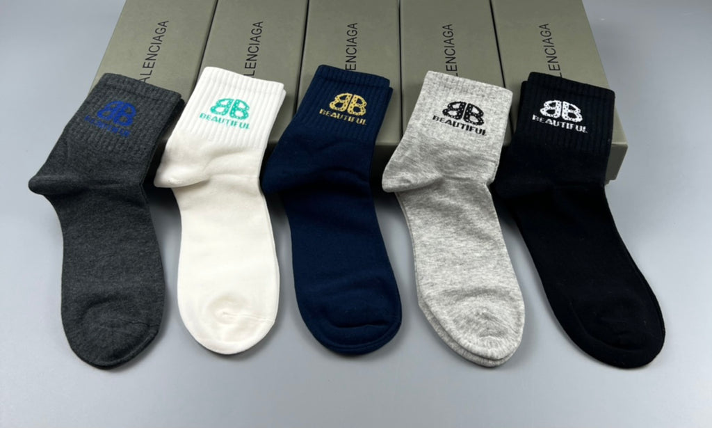 Balenciaga Colourful Bb Graphics Crew Socks - 5-Pair Set