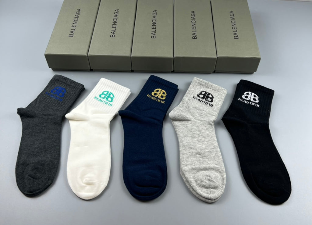 Balenciaga Colour Logo Mid-Calf Socks - 5-Pair Box