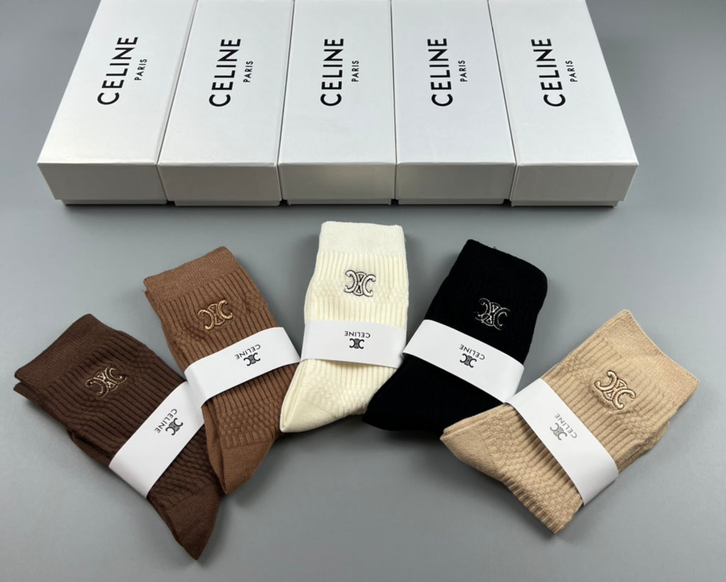 Celine Cotton Crew Socks - 5-Pair Pack